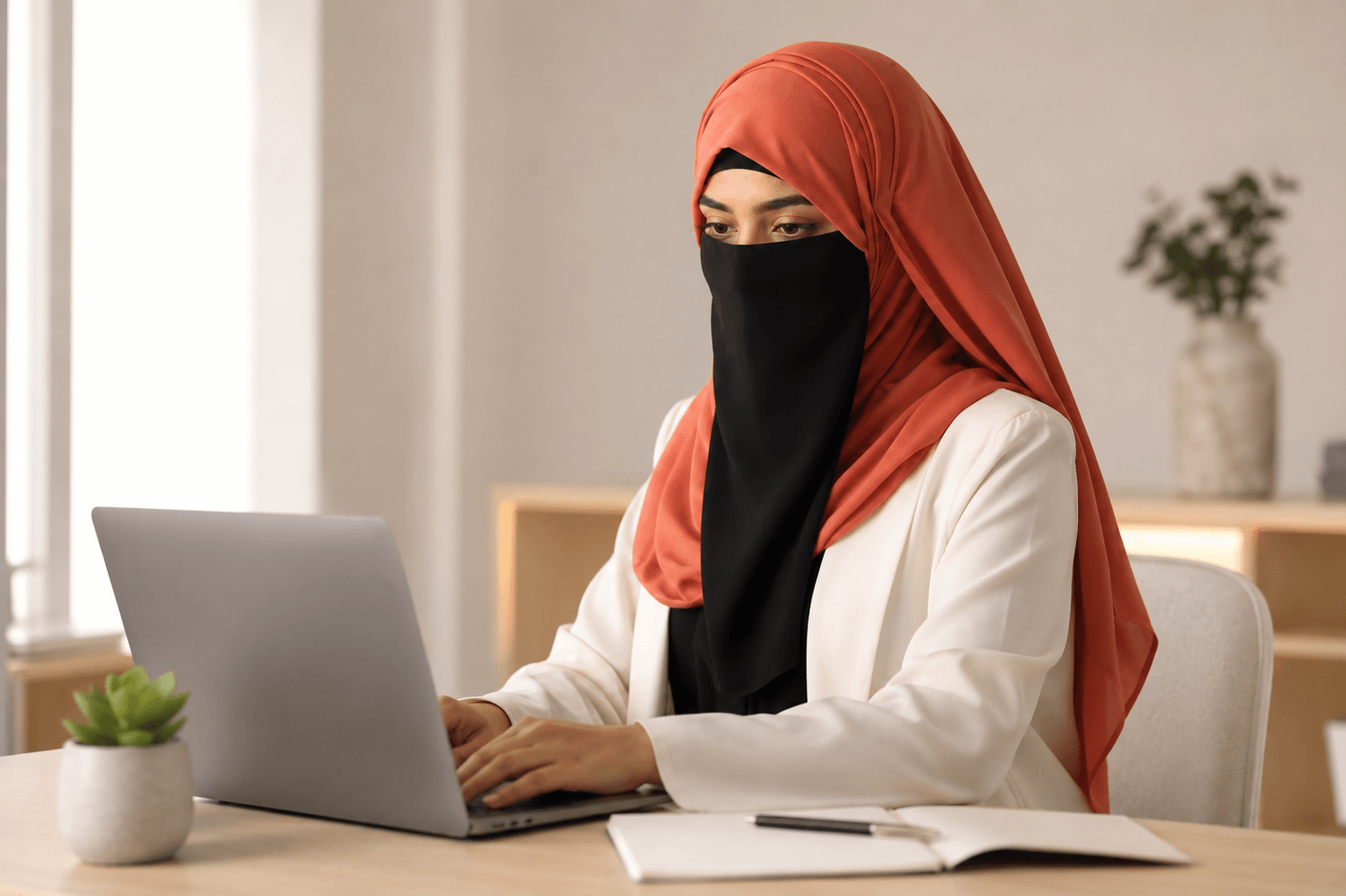 Iqra Yasin working at her desk